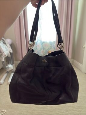 Coach Black Pebbled Leather Shoulder Bag with Double Straps. Authentic